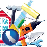 california map icon and home maintenance tools
