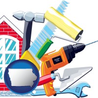 iowa map icon and home maintenance tools