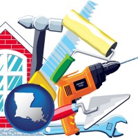 louisiana map icon and home maintenance tools