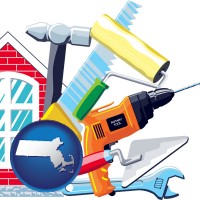 massachusetts map icon and home maintenance tools