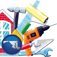 maryland map icon and home maintenance tools