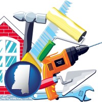 mississippi map icon and home maintenance tools