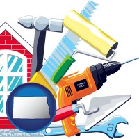 north-dakota map icon and home maintenance tools