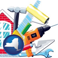new-york map icon and home maintenance tools