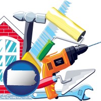 pennsylvania map icon and home maintenance tools