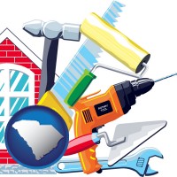 south-carolina map icon and home maintenance tools